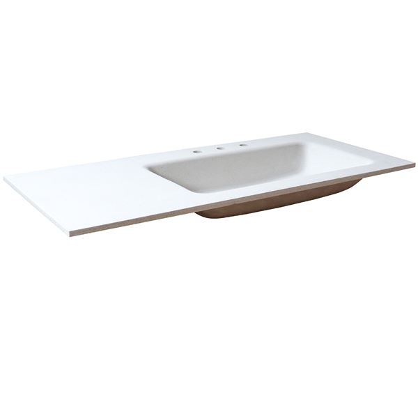 49 in. Single White Concrete Top with Right Side Rectangle Sink