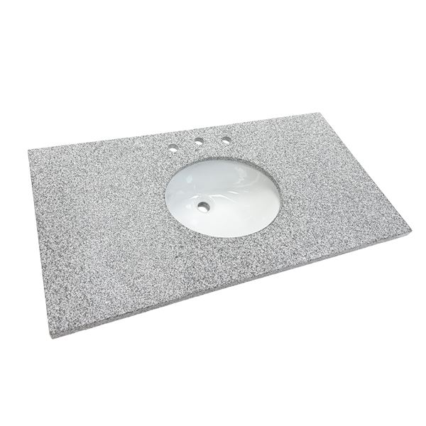 43 in. Gray Granite Counter Top and Single Oval Center Sink