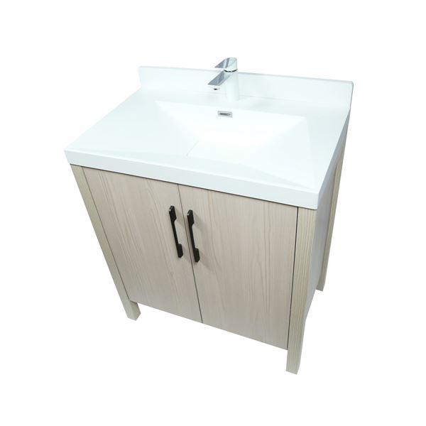 31.5" Single Sink Vanity In Light Gray Finish with White Composite Granite Top