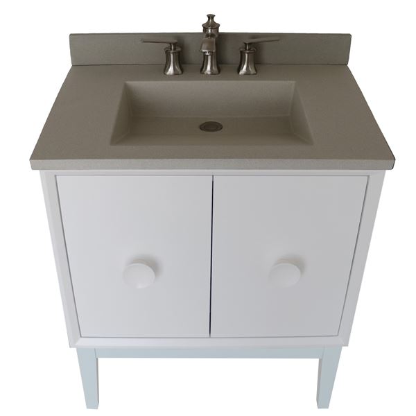 31 in. Single Vanity in White Finish with White Concrete Top and Rectangle Sink