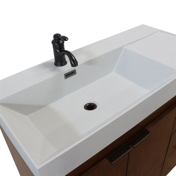 39 in. Single Sink Vanity in Walnut with Light Gray Composite Granite Top