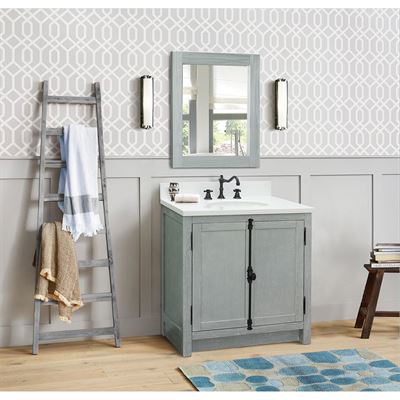 31" Single Vanity in Gray Ash Finish With White Quartz Top and Oval Sink