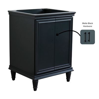 24" Single Vanity in Dark Gray Finish- Cabinet Only- Black Handles