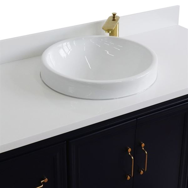 49" Single sink vanity in Blue finish with White quartz and round sink