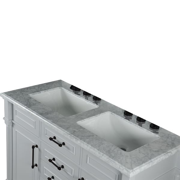 Napa 48 in. Double Vanity in Light Gray with White Carrara Marble Top with Black Hardware