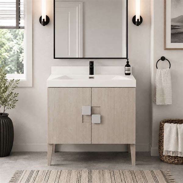 31.5" Single Sink Vanity In Light Gray Finish with White Composite Granite Top