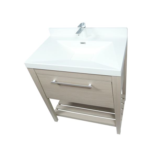 31.5" Single Sink Vanity In Light Gray Finish with White Composite Granite Top