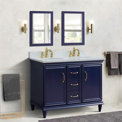 49" Double vanity in Blue finish with White quartz and oval sink