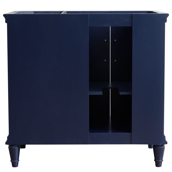 37" Single vanity in Blue finish with White quartz and rectangle sink- Left door/Left sink