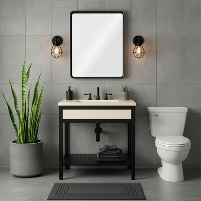31 in. Single Sink Vanity- Black Metal Frame with Cream Concrete Ramp Sink Top