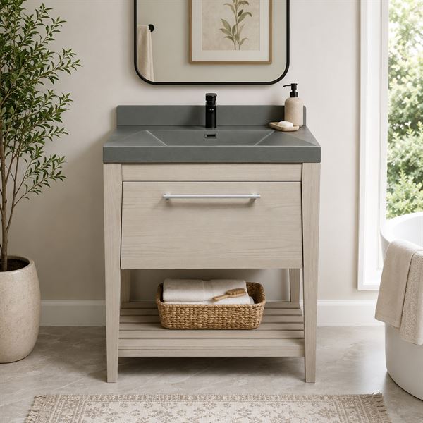 31.5" Single Sink Vanity In Light Gray with Gray Composite Granite Top