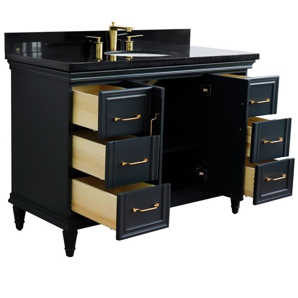 49" Single sink vanity in Dark Gray finish with Black galaxy granite and and oval sink