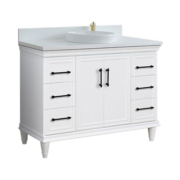 DISCONTINUED : 49" Single Sink Vanity in White Finish with White Engineered Stone Top