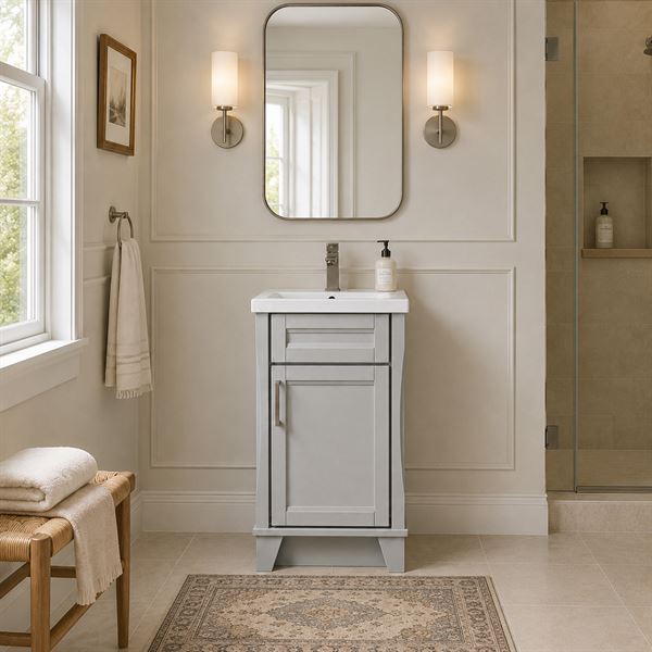 20 in. Single Sink Vanity in Light Gray Finish with White Ceramic Sink Top