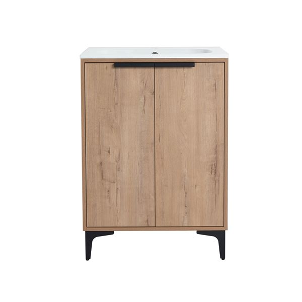 24 in. Single Vanity in Neutral finish with Solid Surface Resin White Sink