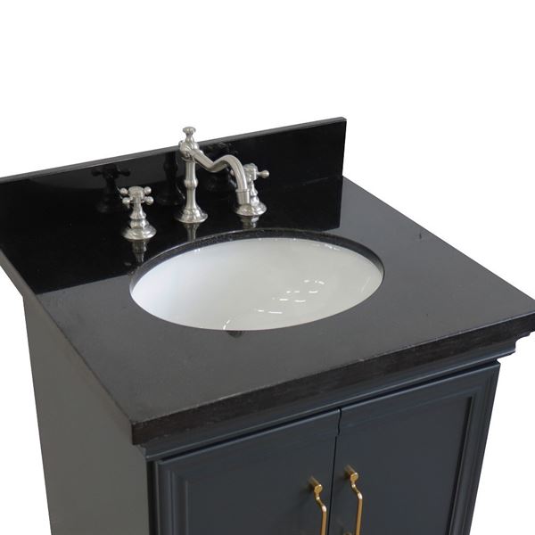 25" Single vanity in Dark Gray finish with Black galaxy and oval sink