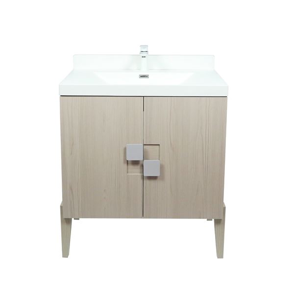 31.5" Single Sink Vanity In Light Gray Finish with White Composite Granite Top
