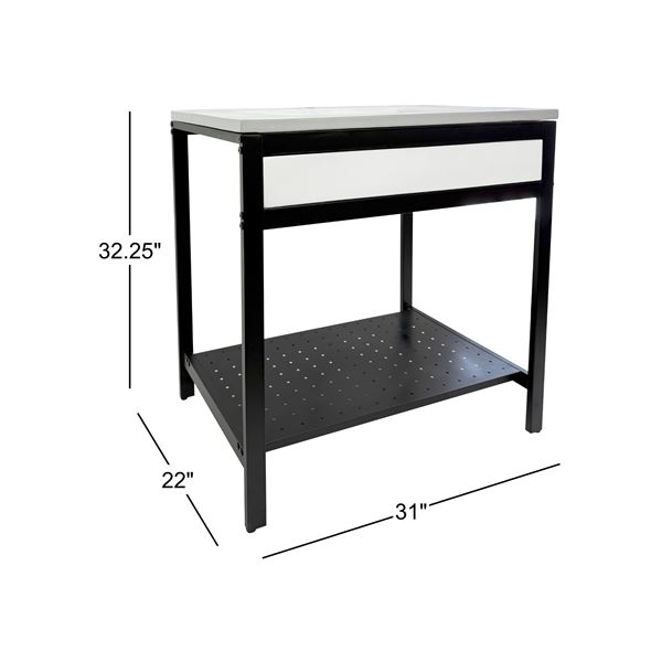 31 in. Single Sink Vanity- Black Metal Frame with White Concrete Rectangular Sink Top