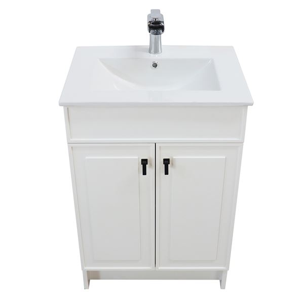 24 in. Single Sink Foldable Vanity Cabinet in White with White Ceramic Top