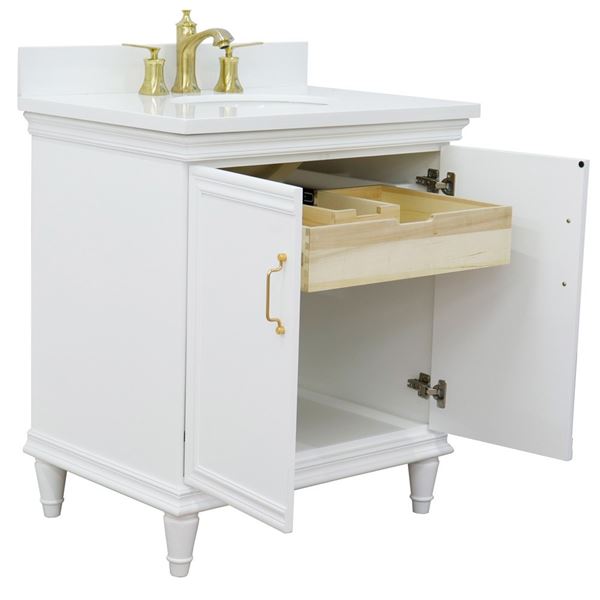 31" Single vanity in White finish with White quartz and oval sink