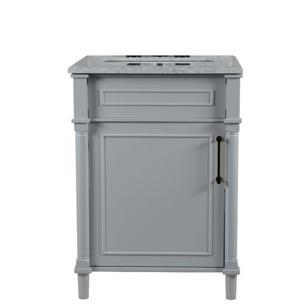 Napa 24 in. Single Vanity in Light Gray with White Carrara Marble Top with Black Hardware