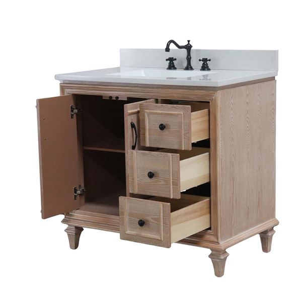37 in. Single Sink Vanity in Weathered Neutral with Engineered Quartz Top