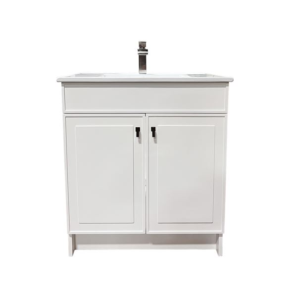 31 in. Single Sink Foldable Vanity Cabinet in White with White Ceramic Top