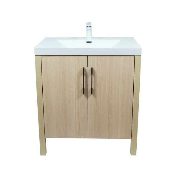 31.5" Single Sink Vanity In Neutral Finish with White Composite Granite Top