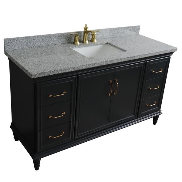 61" Single sink vanity in Dark Gray finish and Gray granite and rectangle sink