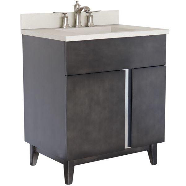 31 in. Single Vanity in Silvery Brown Finish with White Concrete Top and Oval Sink