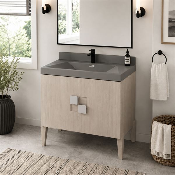 31.5″ Single Sink Vanity In Light Gray with Gray Composite Granite Top