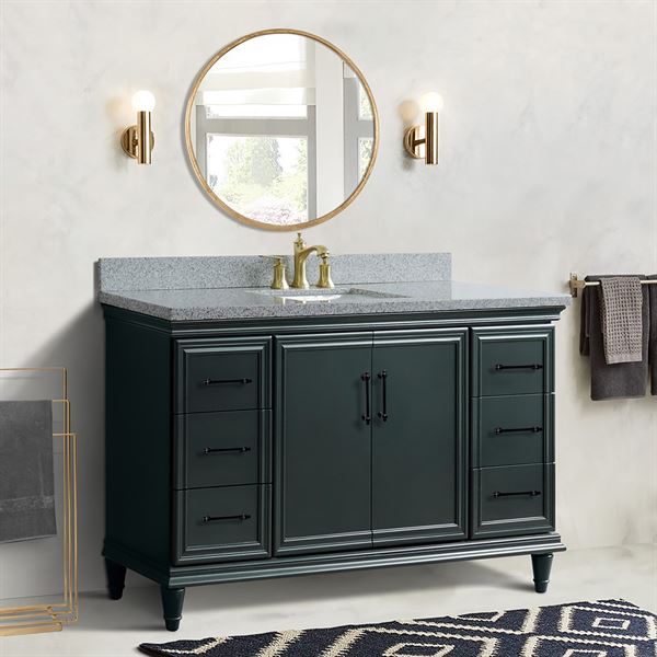 61″ Single Sink Vanity in Dark Gray Finish and Gray Granite and Rectangle Sink
