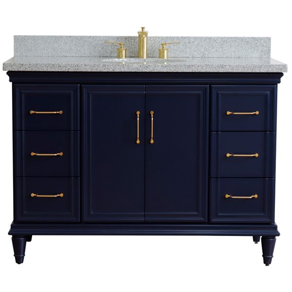 49" Single sink vanity in Blue finish with Gray granite and and oval sink