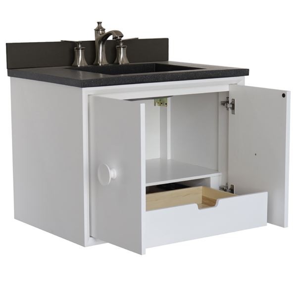 31 in. Single Vanity in White Finish with Black Concrete Top and Rectangle Sink