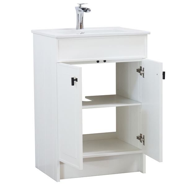 24 in. Single Sink Foldable Vanity Cabinet in White with White Ceramic Top