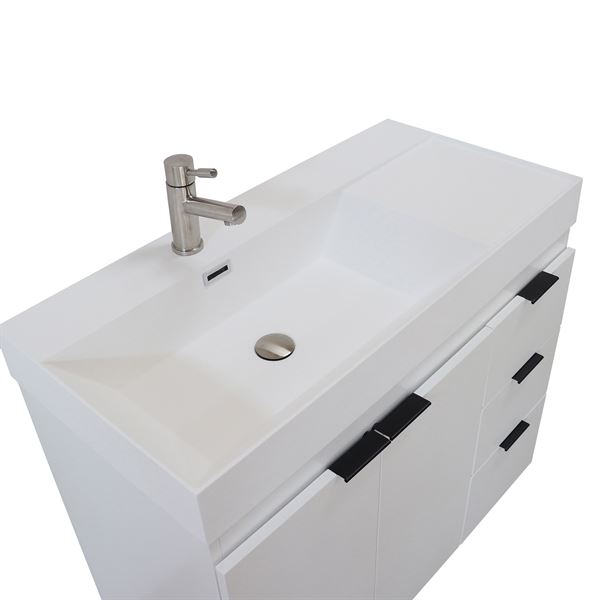 39 in. Single Sink Vanity in White with White Composite Granite Top