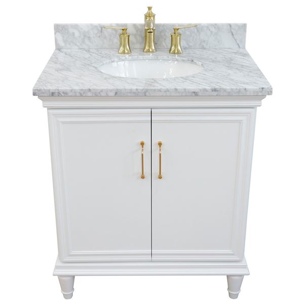 31" Single vanity in White finish with White Carrara and oval sink