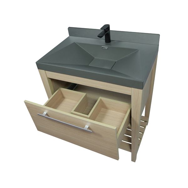 31.5" Single Sink Vanity In Neutral Finish with Gray Composite Granite Top