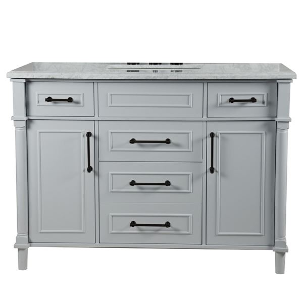 Napa 48 in. Single Vanity in Light Gray with White Carrara Marble Top with Black Hardware