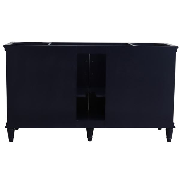 61" Single sink vanity in Blue finish and Black galaxy granite and oval sink