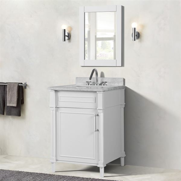 Napa 24 in. Single Vanity in White with White Carrara Marble Top with Brushed Nickel Hardware