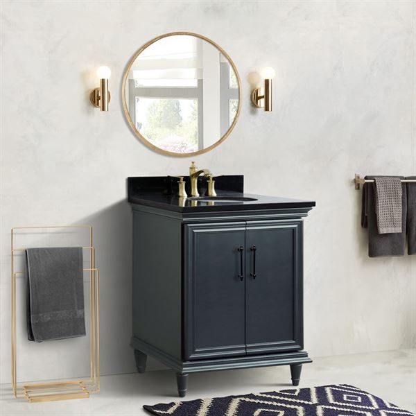 31″ Single Vanity in Dark Gray Finish with Black Galaxy and Oval Sink