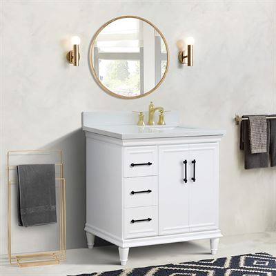 DISCONTINUED : 37" Single Vanity in White Finish with White Engineered Stone Top