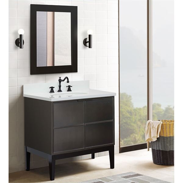 37″ Single Vanity in Cappuccino Finish with White Quartz Top and Oval Sink