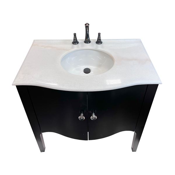 36 in Single Sink Vanity In Black Wood Finish With White Jazz Marble Top