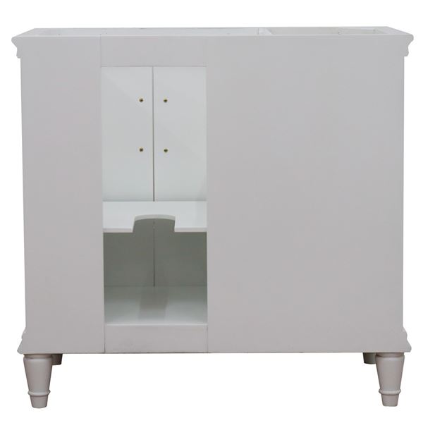 37" Single vanity in White finish with White quartz and round sink- Right door/Right sink