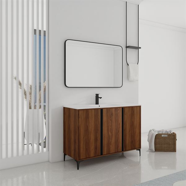 48 in. Single Vanity in Brown Walnut finish with Solid Surface Resin White Sink