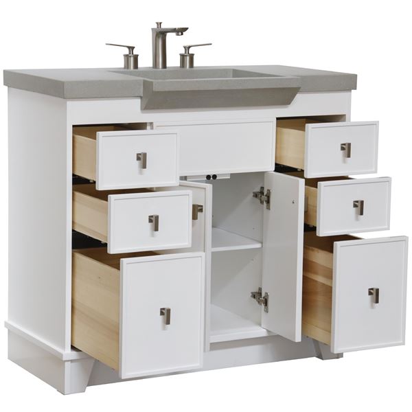 39 in Single Sink Vanity white Finish in gray concrete Top
