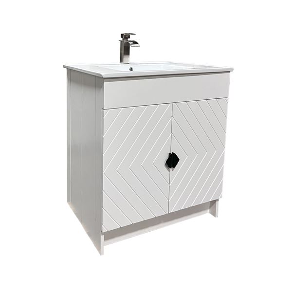31 in. Single Sink Foldable Vanity Cabinet in White with White Ceramic Top