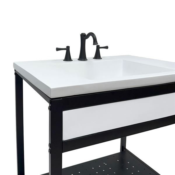 31 in. Single Sink Vanity- Black Metal Frame with White Concrete Ramp Sink Top
